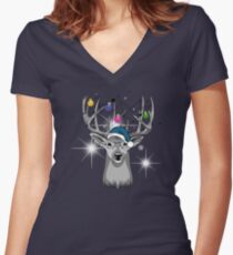 Christmas deer Women's Fitted V-Neck T-Shirt