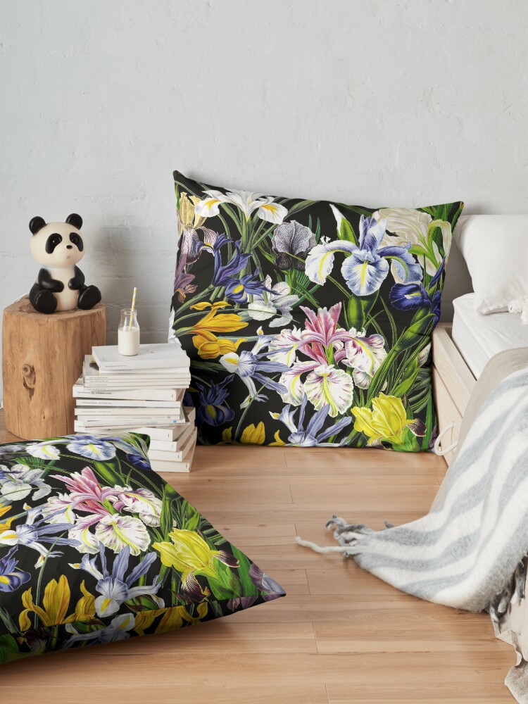 Alternate view of Victorian Iris Flower Pattern on Black Floor Pillow