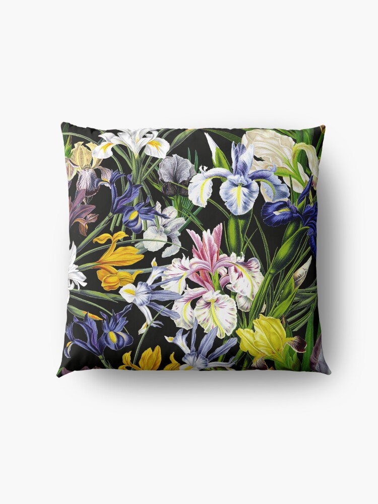 Alternate view of Victorian Iris Flower Pattern on Black Floor Pillow