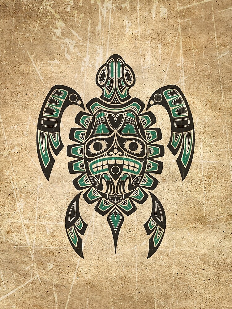 Teal Blue and Black Haida Spirit Sea Turtle by JeffBartels