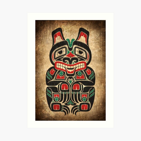 Red and Green Haida Spirit Bear Art Print