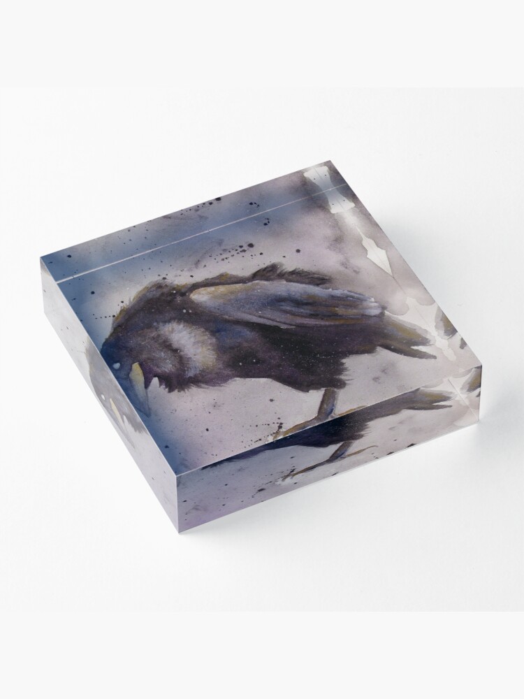 Alternate view of Nevermore - Watercolor Raven Acrylic Block