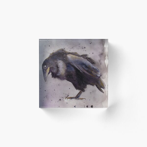 Nevermore - Watercolor Raven Acrylic Block