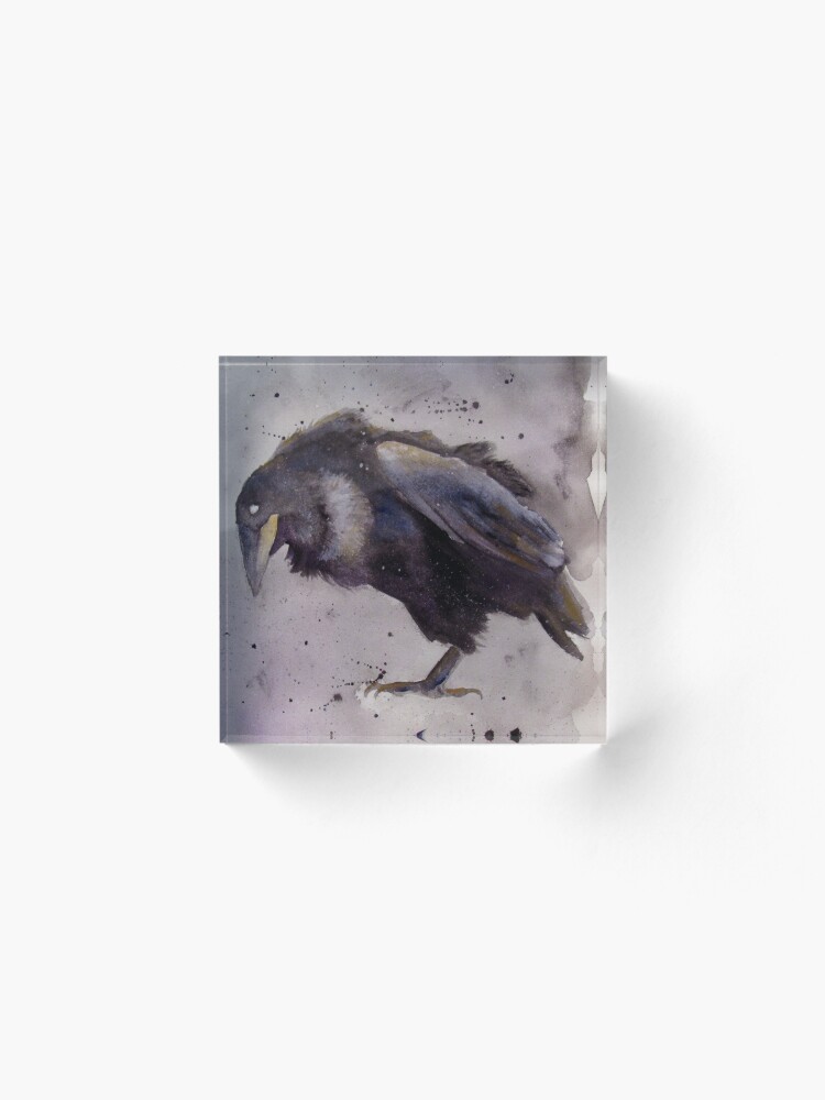 Alternate view of Nevermore - Watercolor Raven Acrylic Block