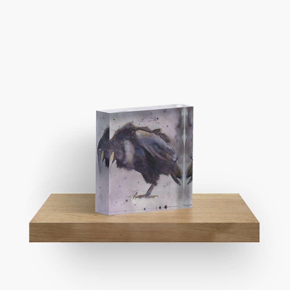 Nevermore - Watercolor Raven Acrylic Block
