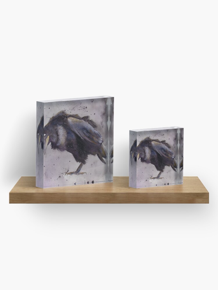 Alternate view of Nevermore - Watercolor Raven Acrylic Block