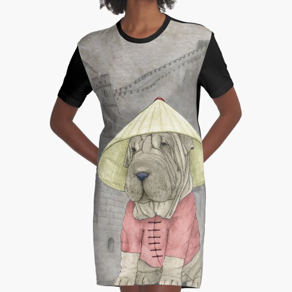 Shar Pei on The Great Wall Graphic T-Shirt Dress