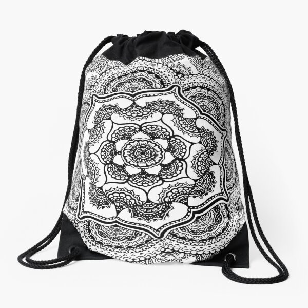 Spring Lotus || Abstract || Black and White Drawstring Bag