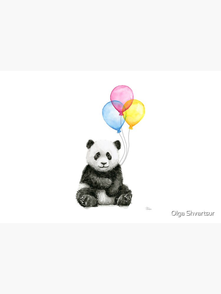 Baby Panda Watercolor with Balloons Nursery Animal Art by olga-shvartsur