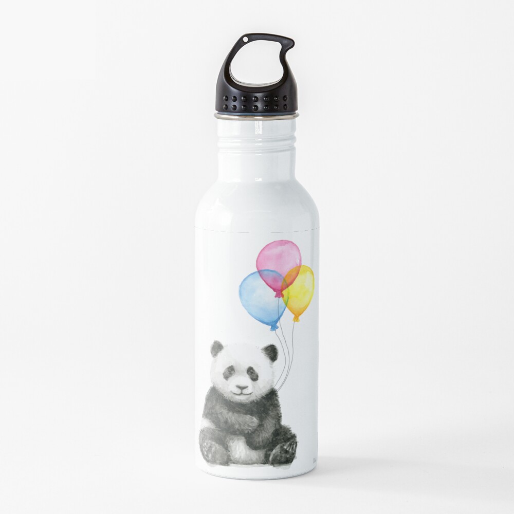 Baby Panda Watercolor with Balloons Nursery Animal Art Water Bottle