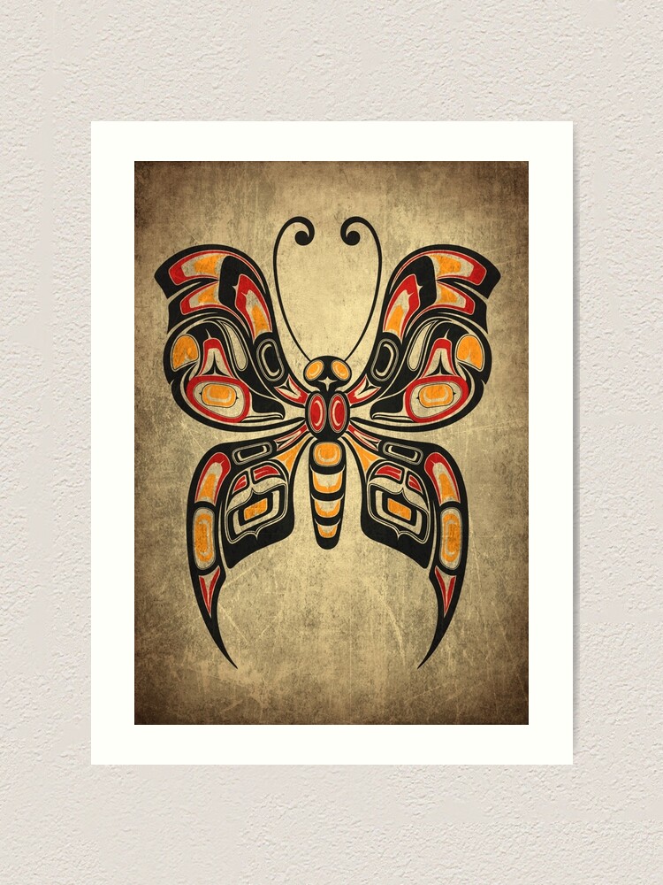 Red, Yellow and Black Haida Spirit Butterfly Art Print for Sale by jeff  bartels