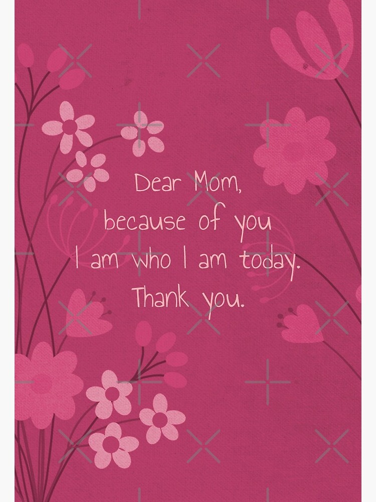 Mother S Day Greeting Card Thank You Mom Pink Greeting Card By Kiwibrush Redbubble