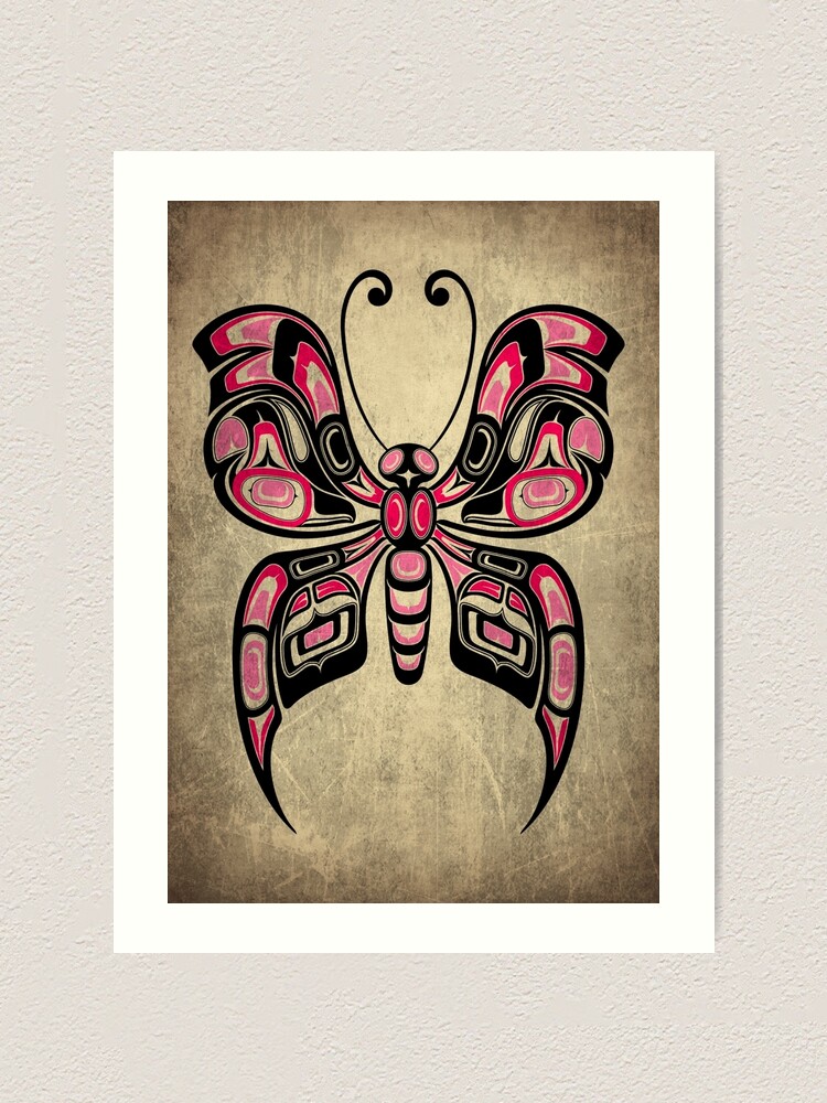 Thumbnail 2 of 3, Art Print, Pink and Black Haida Spirit Butterfly designed and sold by jeff bartels.