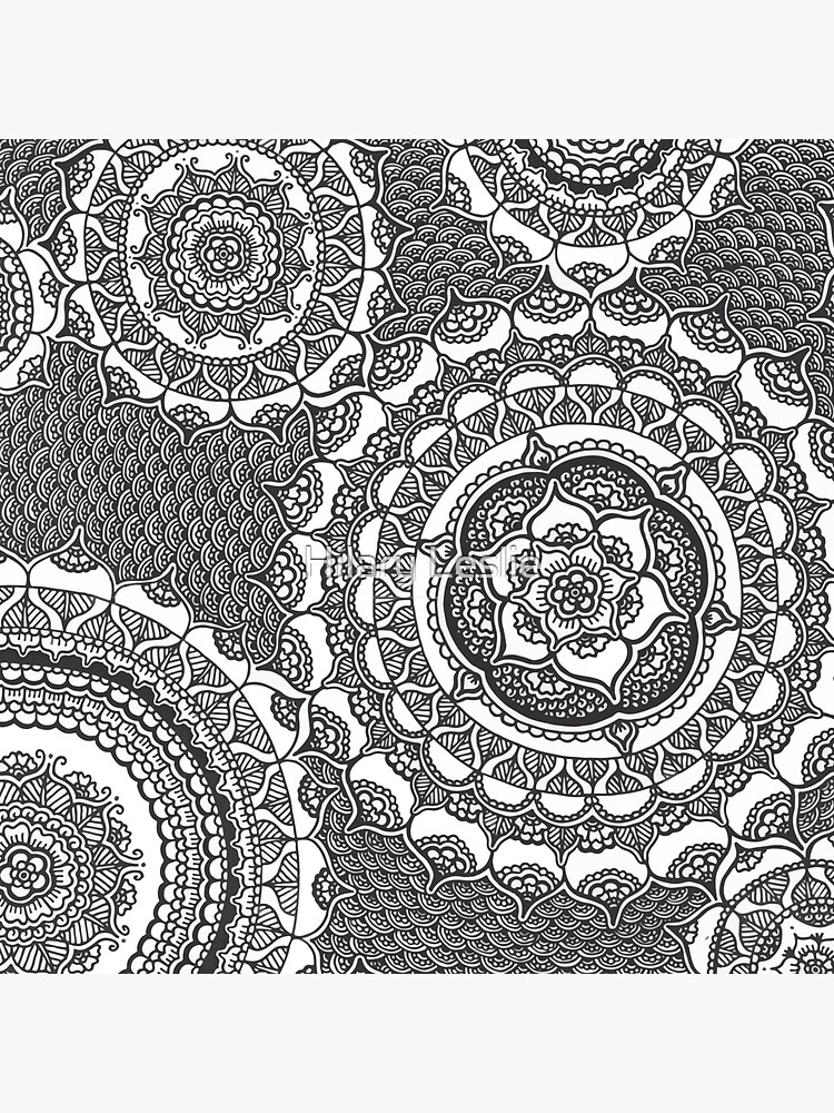 "Clock Henna Flowers Black and White Floral Abstract Plants