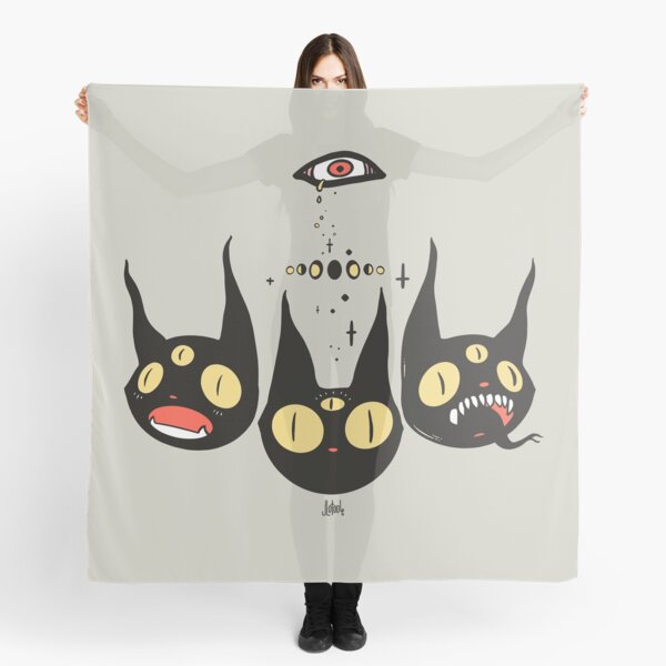 Three Strange Cat Heads. Gothic Dark Art Scarf