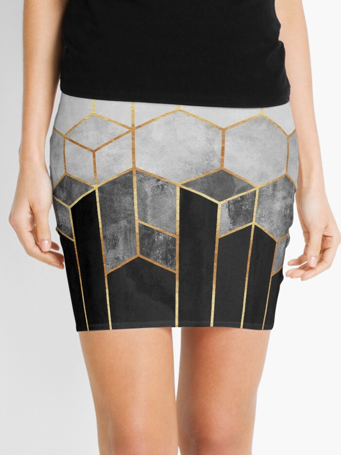 Mini Skirt, Charcoal Hexagons designed and sold by Elisabeth Fredriksson