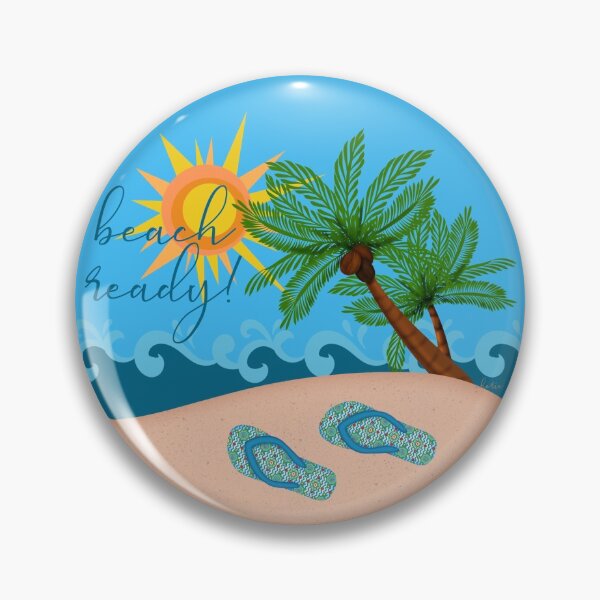 "Beach Ready! Flip Flops and Palm Trees by the Sea" Pin by CheriesArt