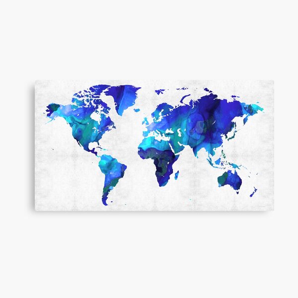 World Map 17 - Blue Art By Sharon Cummings Canvas Print