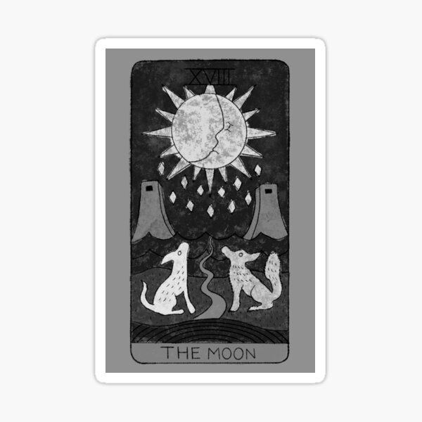 The Moon Tarot Card Black and White Sticker