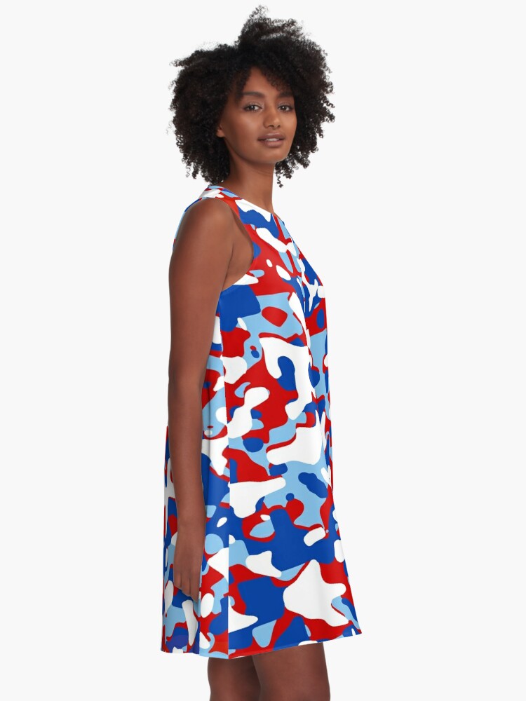 Patriotic Camo Pattern, Red White Blue Camouflage, American, World Colors |  A-Line Dress