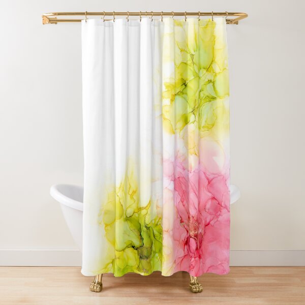 Pastel Shower Curtain, Pink, good Green, Yellow Abstract Shower Curtain