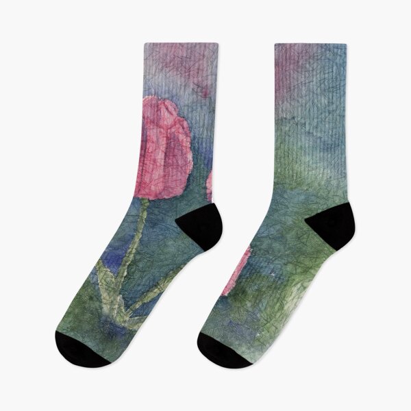 Item preview, Three Pink Tulips Watercolor Batik designed and sold by The Elderberry Blossom.