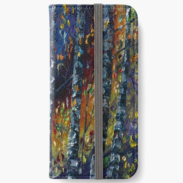 Moonlight Sonata With Aspen Trees Paltte Knife Painting iPhone Wallet