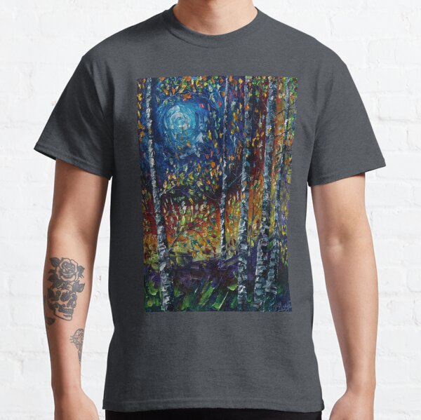 Moonlight Sonata With Aspen Trees Palette Knife Painting by @OLenaArt Classic T-Shirt