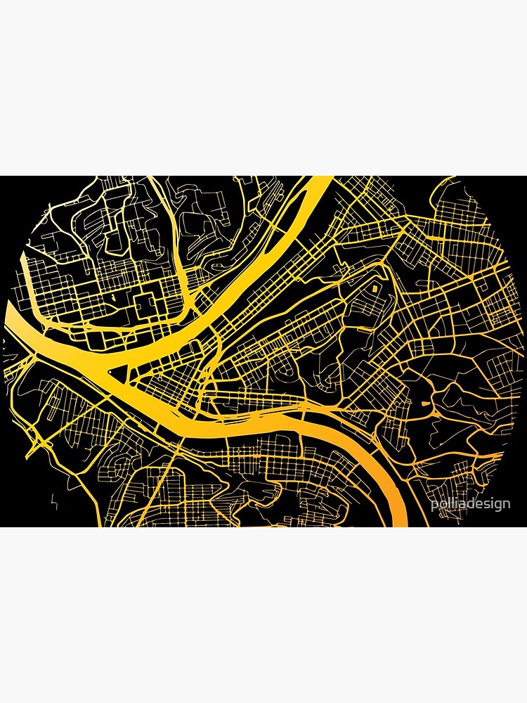 Pittsburgh Map Black and Yellow by polliadesign