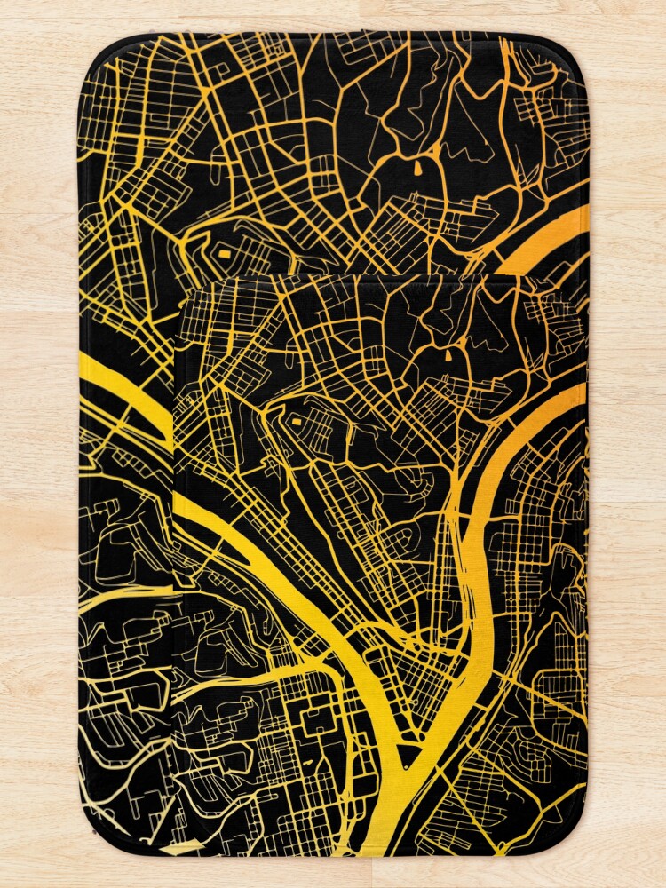 Alternate view of Pittsburgh Map Black and Yellow Bath Mat