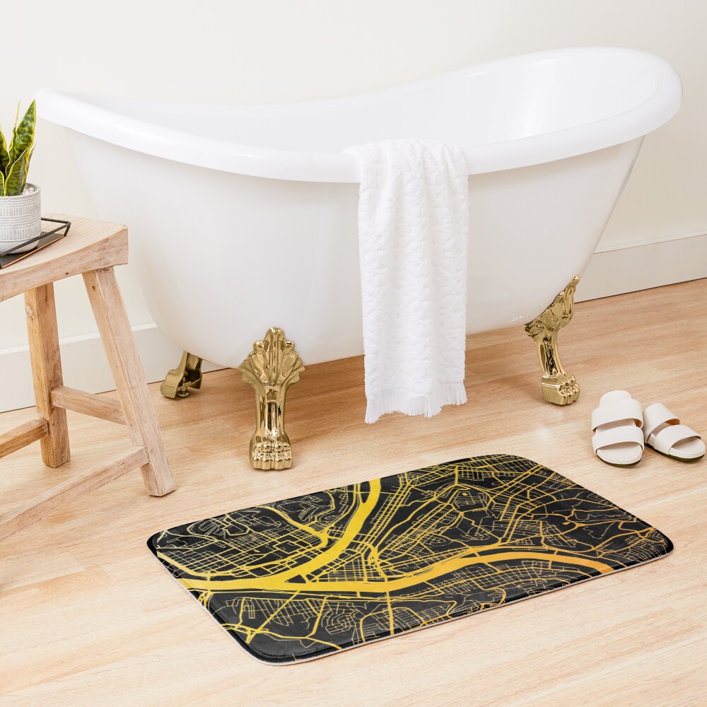 Pittsburgh Map Black and Yellow Bath Mat
