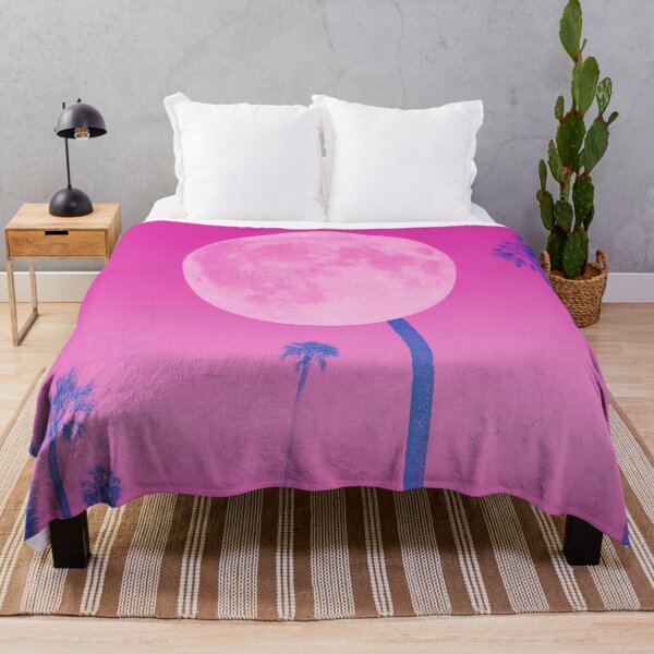 Item preview, hot pink aesthetic - moon and palm trees designed and sold by bohoDecor.