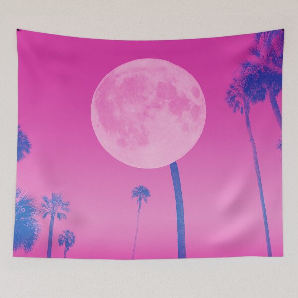 Item preview, hot pink aesthetic - moon and palm trees designed and sold by bohoDecor.