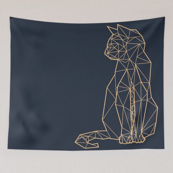 Item preview, Elegant geometric cat navy blue background designed and sold by KA DESIGNS.