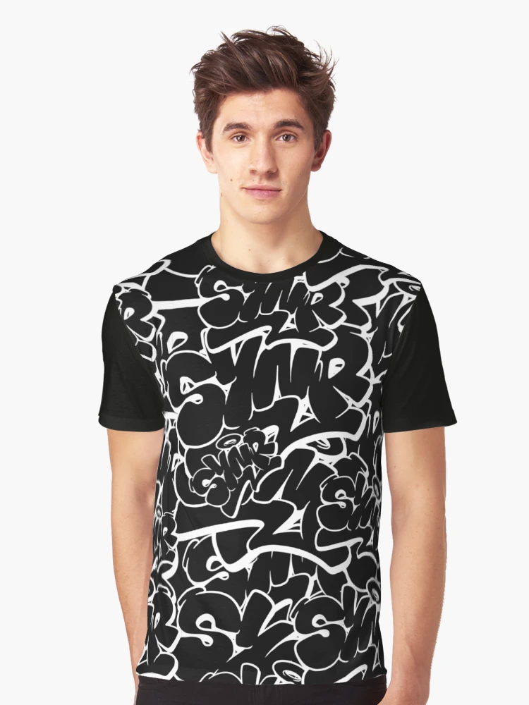 Synr White on Black Graffiti Print