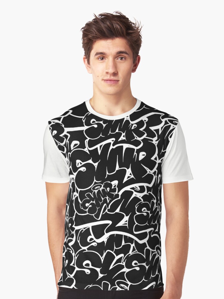 Synr White on Black Graffiti Print
