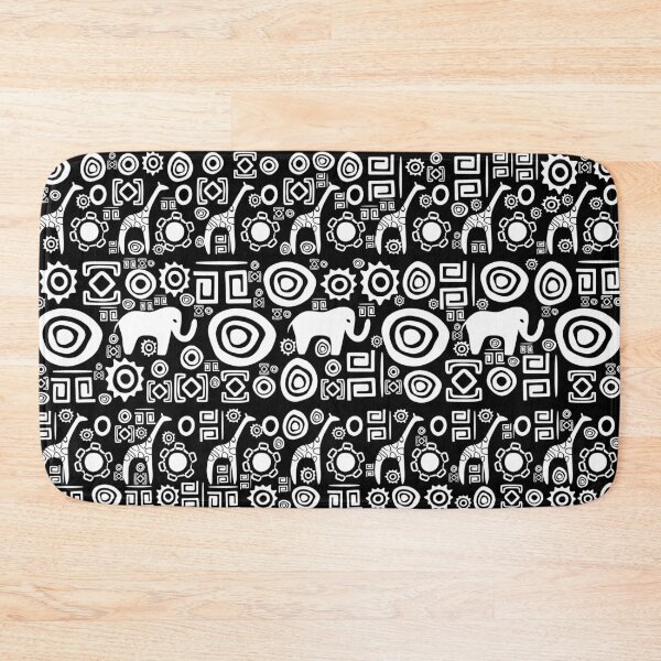 Ethnic African Pattern- Black and White #4 Bath Mat