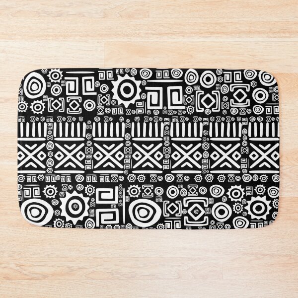 Ethnic African Pattern- Black and White #3 Bath Mat