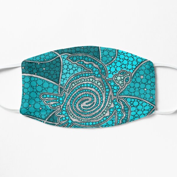 Turtle Aboriginal Dot Art Teal and silver Flat Mask