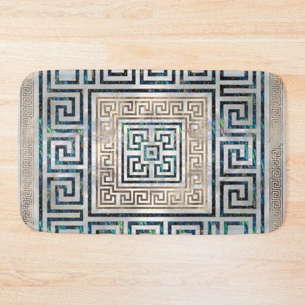 Greek Key Ornament - Greek Meander -Abalone and gold Bath Mat