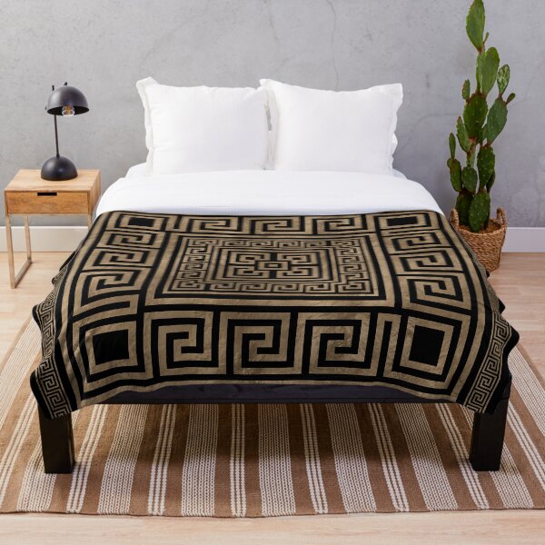 Greek Key Ornament - Greek Meander -Gold on Black Throw Blanket