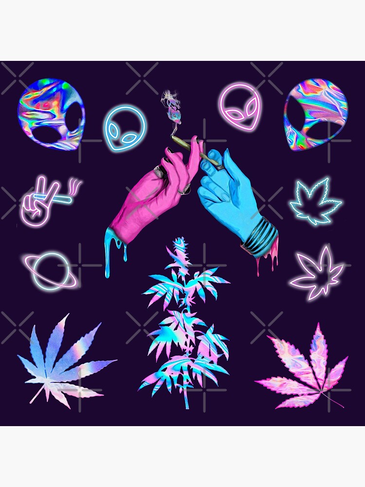 aesthetic alien stoner holo neon watercolor pattern and