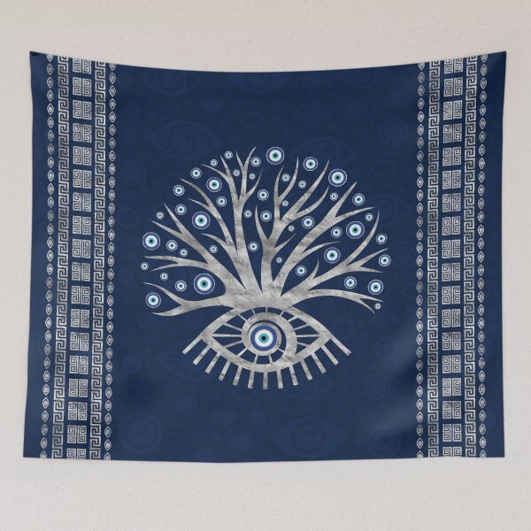Item preview, Greek Eye Tree - Mati Mataki - Matiasma Silver and blue designed and sold by k9printart.