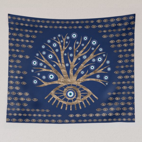 Item preview, Greek Eye Tree - Mati Mataki - Matiasma Gold and blue designed and sold by k9printart.