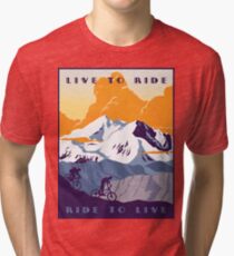 Camiseta de tejido mixto Cartel de ciclismo retro Live to Ride, Ride to Live