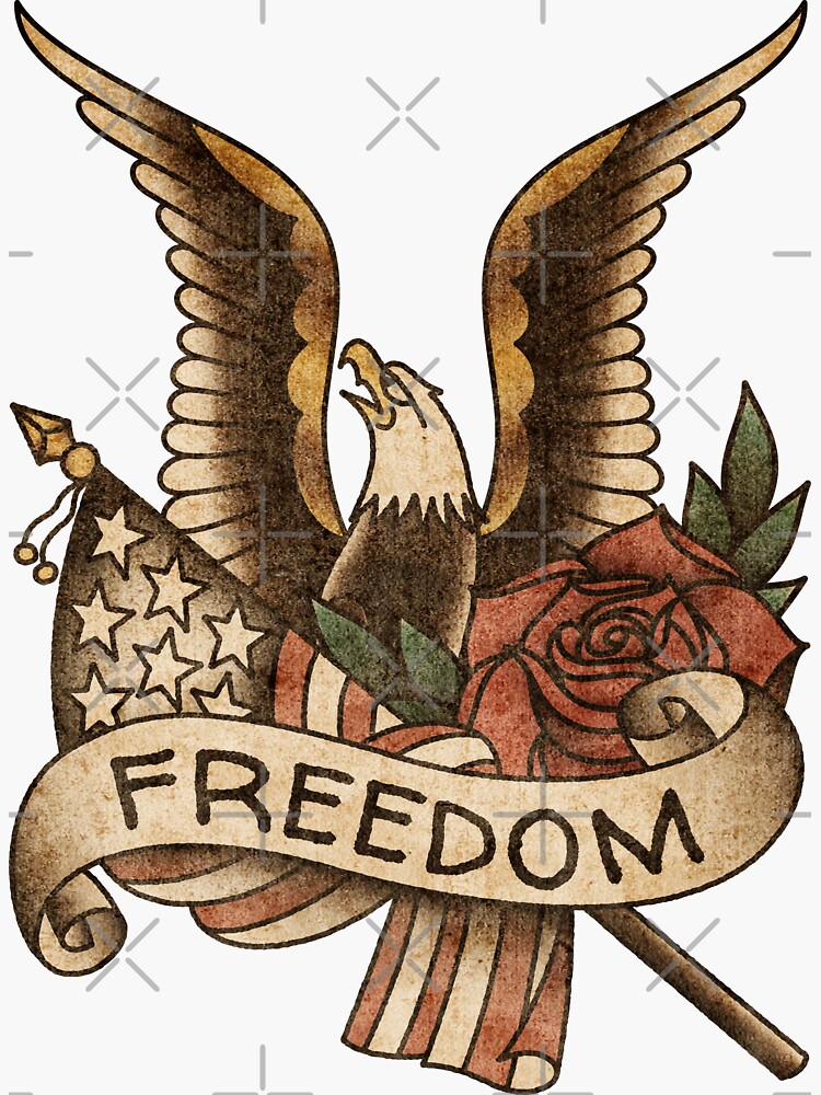 Thumbnail 3 of 3, Sticker, Salty-Dog2 American Traditional Patriotic Eagle with Rose designed and sold by Salty-Dog2.