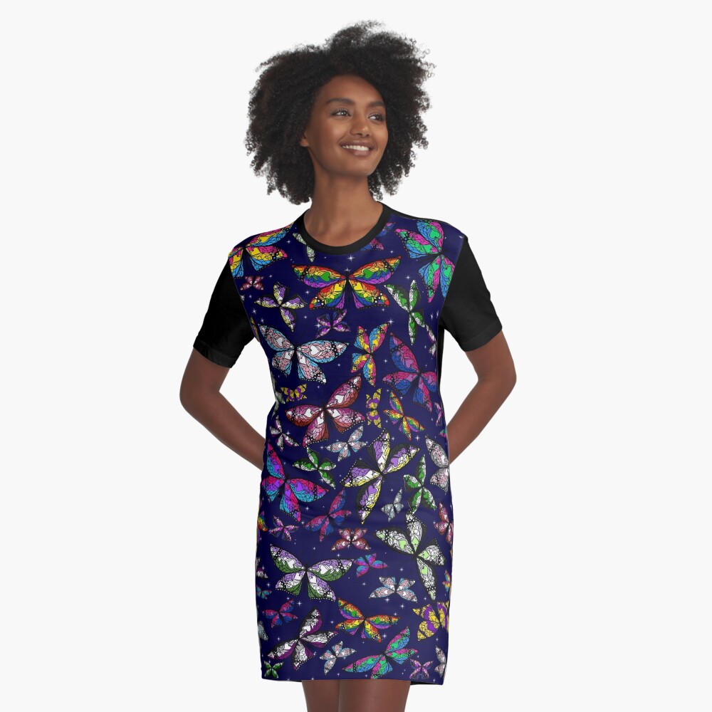 Fly With Pride: Butterfly Bonanza Graphic T-Shirt Dress