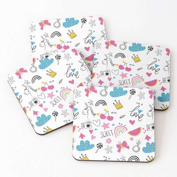 Item preview, Cute Doodle Pattern-Unicorns Rainbows,Hearts,Stars,Fruits designed and sold by AnastasiaDesign.