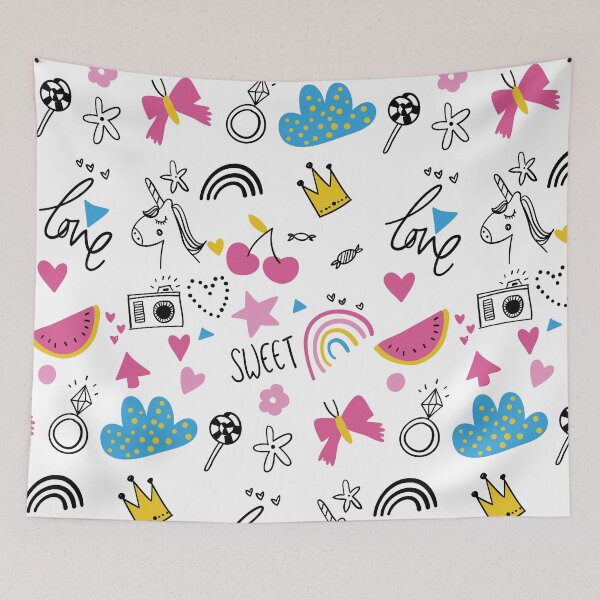 Item preview, Cute Doodle Pattern-Unicorns Rainbows,Hearts,Stars,Fruits designed and sold by AnastasiaDesign.