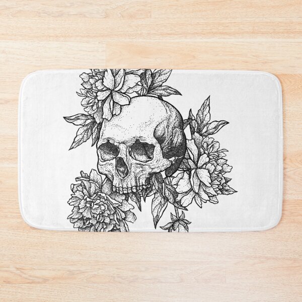 Item preview, skull art peony tattoo designed and sold by cat poe.